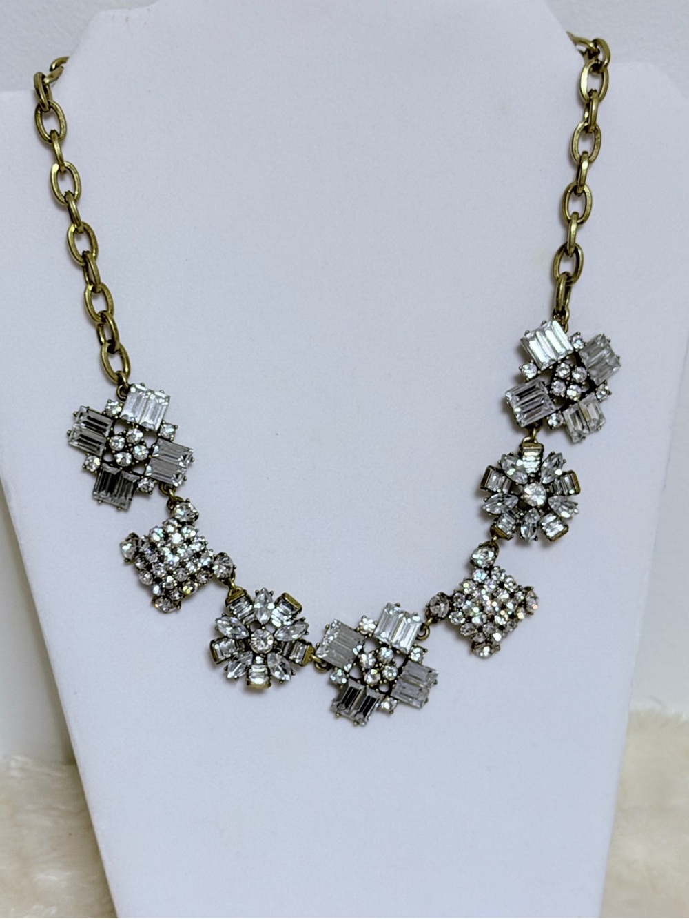 J. Crew Elegant Crystal Flower Statement Necklace in Gold-Tone